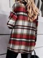 Geometric Plaid Print Pocketed Jacket