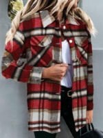 Geometric Plaid Print Pocketed Jacket