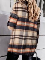 Geometric Plaid Print Pocketed Jacket