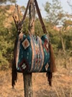 Geometric print fringed shoulder bag