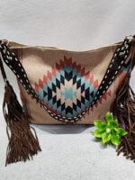 Geometric print fringed shoulder bag