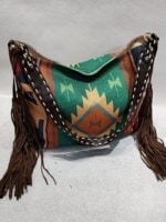 Geometric print fringed shoulder bag