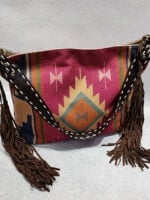 Geometric print fringed shoulder bag