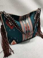 Geometric print fringed shoulder bag