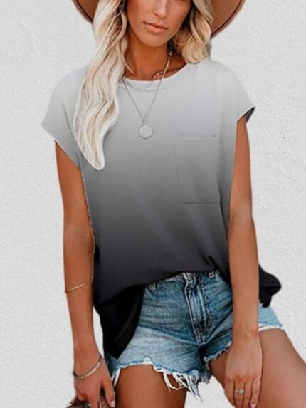 Wholesale Gradient Pocket Casual Short Sleeve T-Shirt