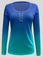 Gradient Scoop Neck Button Top