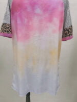 Wholesale Gradient Stripe Leopard Panel T-Shirt