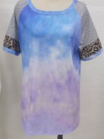 Wholesale Gradient Stripe Leopard Panel T-Shirt