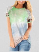 Wholesale Gradient Stripe Leopard Panel T-Shirt