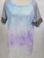 Wholesale Gradient Stripe Leopard Panel T-Shirt