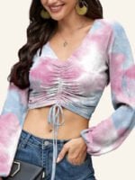 Gradient Tie-dye Drawstring Crop Top