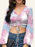 Gradient Tie-dye Drawstring Crop Top