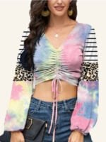 Gradient Tie-dye Drawstring Crop Top