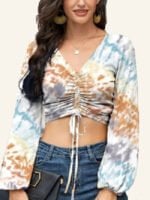 Gradient Tie-dye Drawstring Crop Top