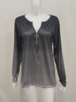 Gradient V-neck zipper casual top