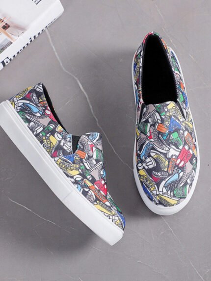 Graffiti Print Canvas Loafers