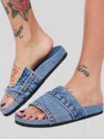 Graphic Splicing Denim Slippers Beach Sandals