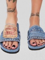 Graphic Splicing Denim Slippers Beach Sandals