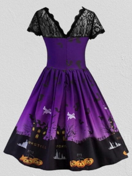 Halloween Print Stitching Lace Dress