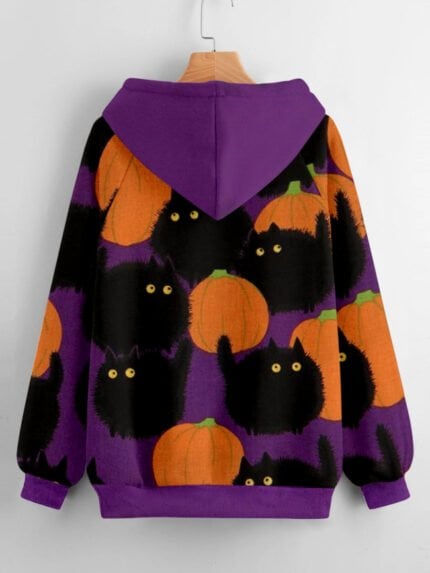 Halloween Pumpkin Cat Pint Hoodie Sweatshirt