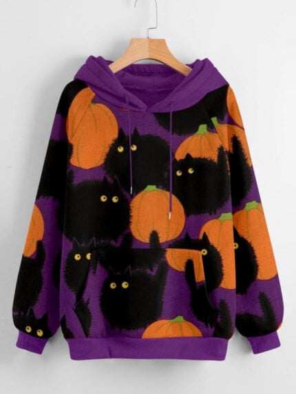 Halloween Pumpkin Cat Pint Hoodie Sweatshirt