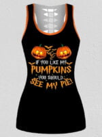 Halloween Pumpkin Print Tank Top And Shorts