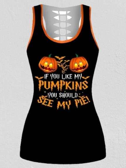 Halloween Pumpkin Print Tank Top And Shorts