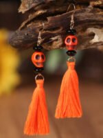 Halloween Skull Pumpkin Tassel Earrings