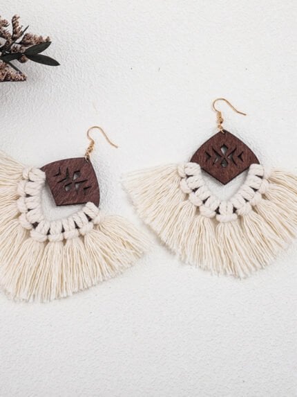 Hand-woven Wooden Original Tassel Earrings