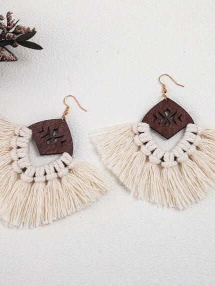 Hand-woven Wooden Original Tassel Earrings