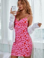 Heart Print V-Neck Slim Fit Dress