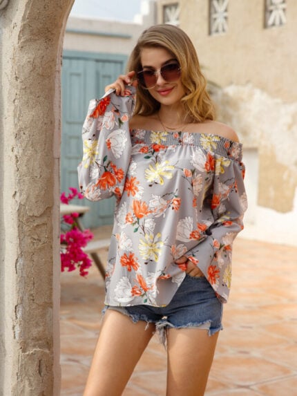 Hedging Collar Long-Sleeved Printed Shirt