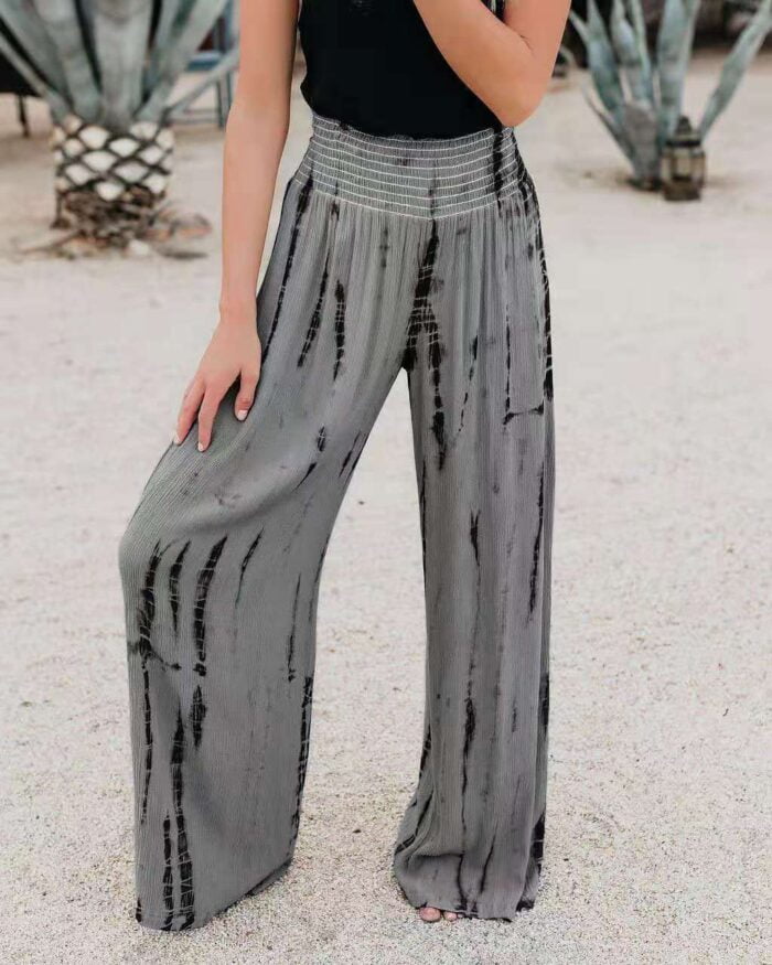 High Waist Pocket Casual Wide Leg Pants