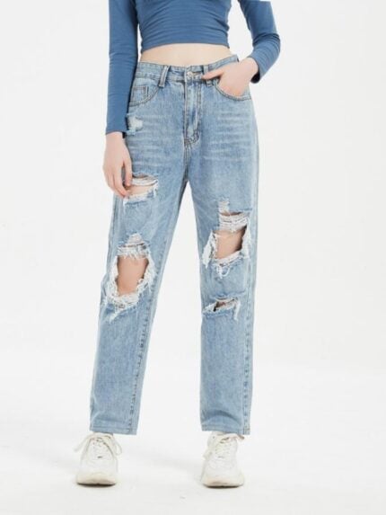 High Waisted Ripped Wide Leg Jeans