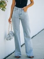 High-rise straight-leg split jeans