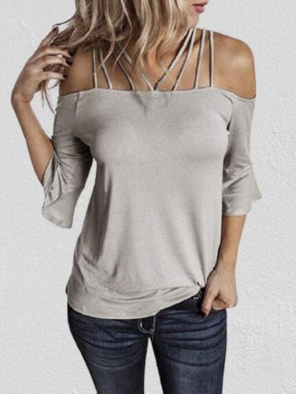 Hollow Out Flare Sleeve Blouse