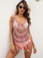 Wholesale Hollow fringed panel bikini beach blouse