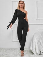 Hollow out slant-shoulder jumpsuit