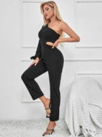 Hollow out slant-shoulder jumpsuit