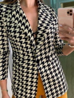 Houndstooth Single Button Blazer