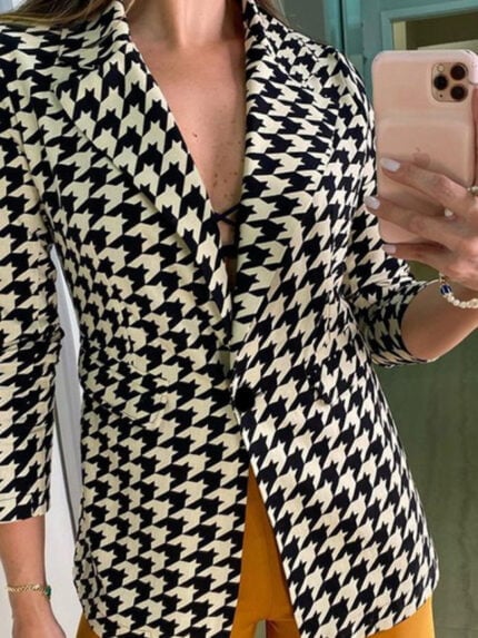 Houndstooth Single Button Blazer