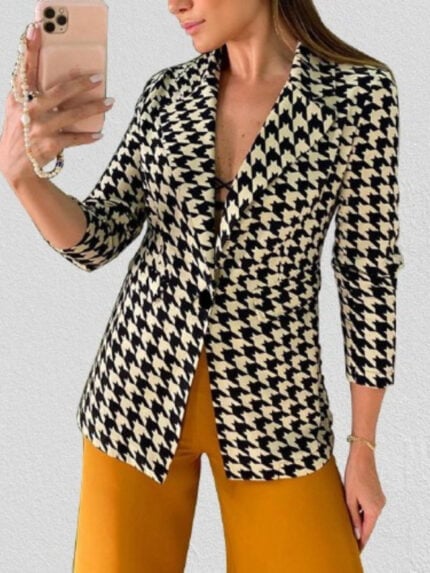 Houndstooth Single Button Blazer