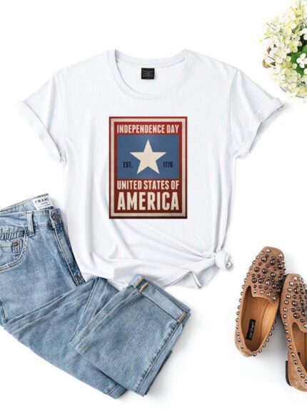 Independence Day Letter Print T-Shirt