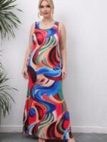 Irregular Color Print Sleeveless Dress