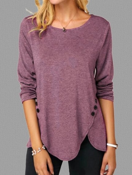 Irregular Hem Button Long Sleeve Tee