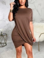 Wholesale Irregular Solid Color Short Sleeve Dress