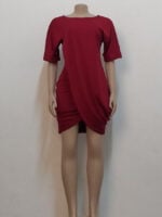 Wholesale Irregular Solid Color Short Sleeve Dress