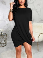 Wholesale Irregular Solid Color Short Sleeve Dress