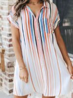 Irregular Striped Lapel Loose Dress