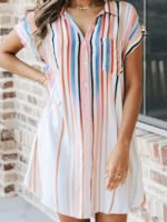 Irregular Striped Lapel Loose Dress